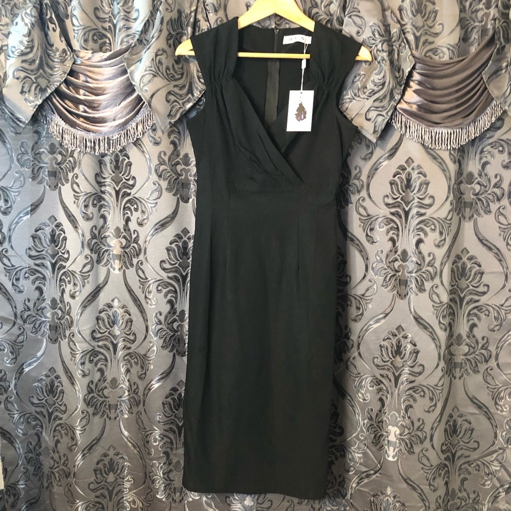 NWT Vintage Style Black MIDI Dress, stretch, Size M